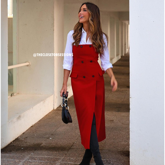 ZARA Red Midi Dress with Front Slit NWT Strapless Sizes S–M - Picture 7 of 16